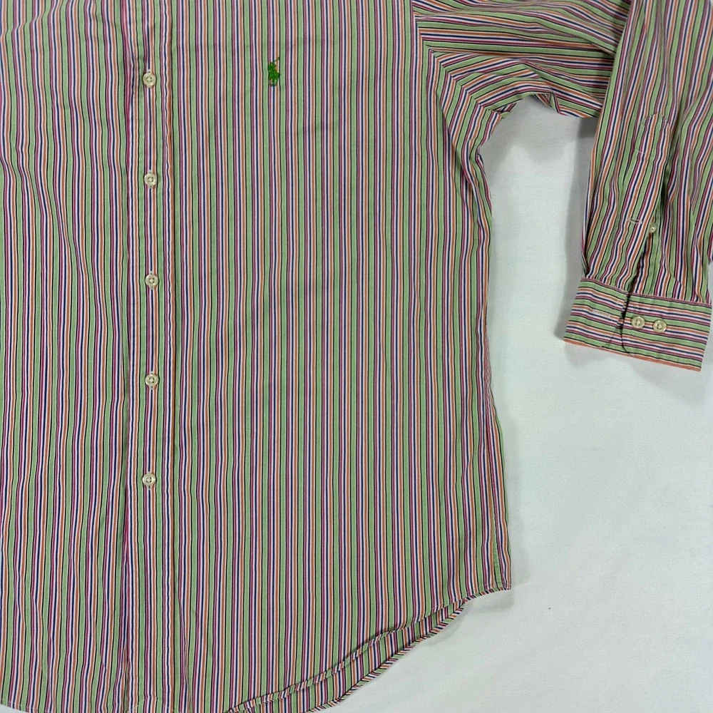 Ralph Lauren Classic Fit Button-Up Shirt Multicolor‎ Stripe 100% Cotton L